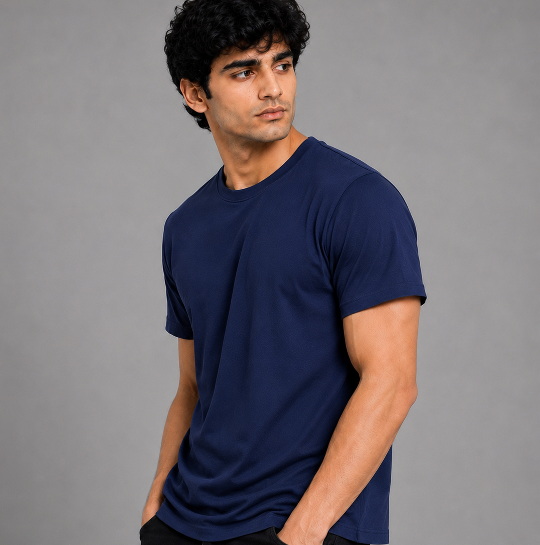 Regular Fit Round Neck T-Shirt - Navy Blue