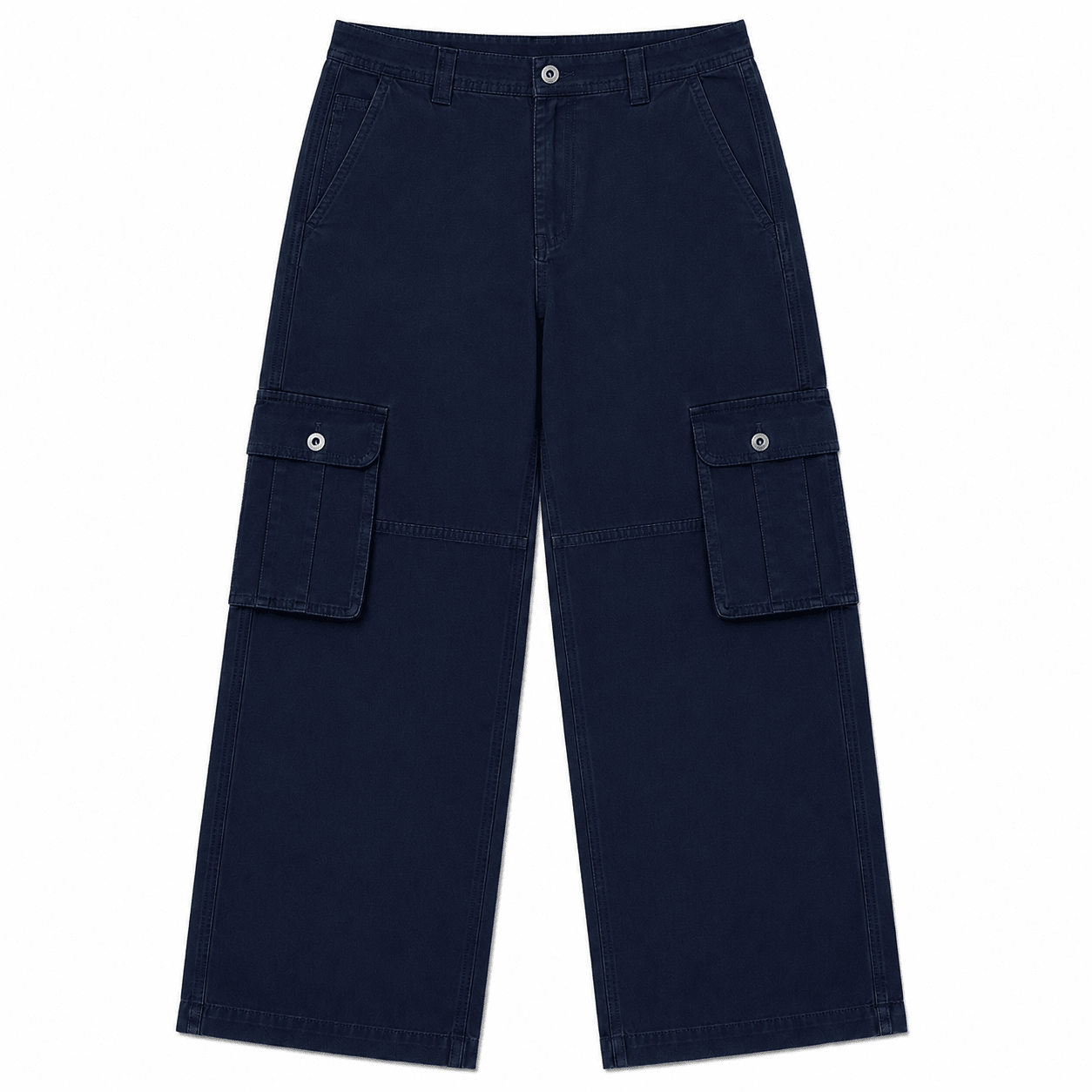 Straight Wide-Leg Cargo Pants - Navy Blue
