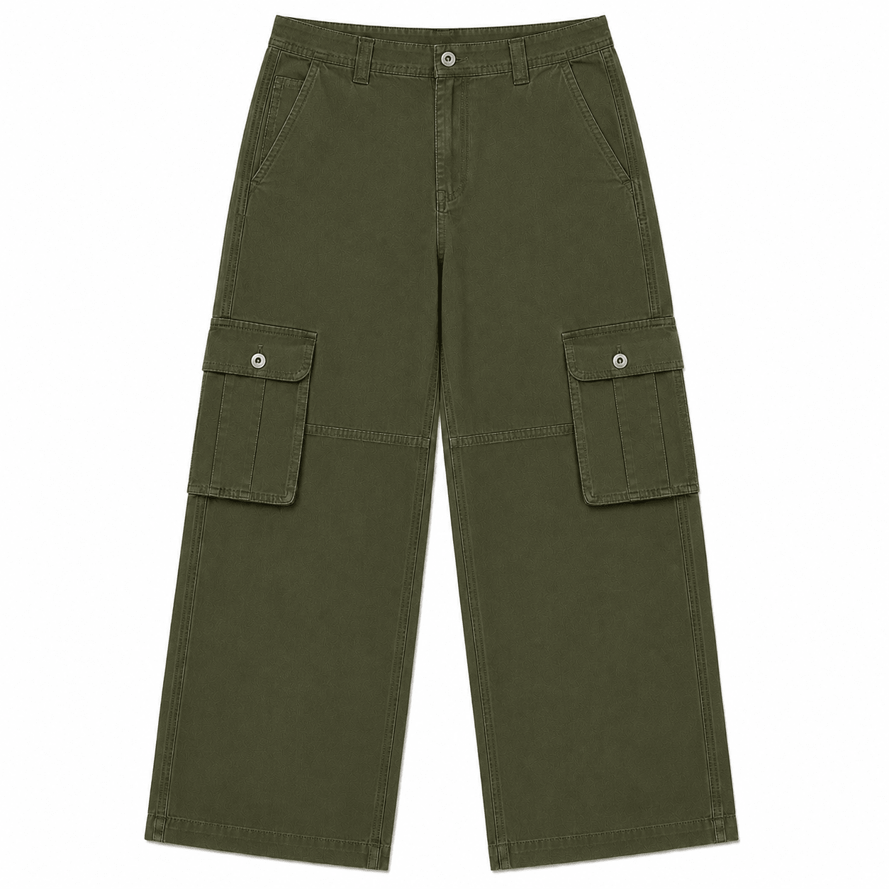 Straight Wide-Leg Cargo Pants - Olive Green