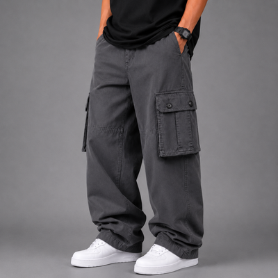 Straight Wide-Leg Cargo Pants - Grey