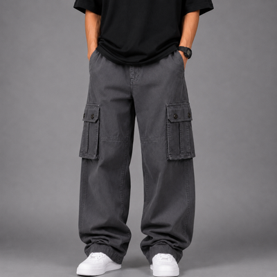 Straight Wide-Leg Cargo Pants - Grey