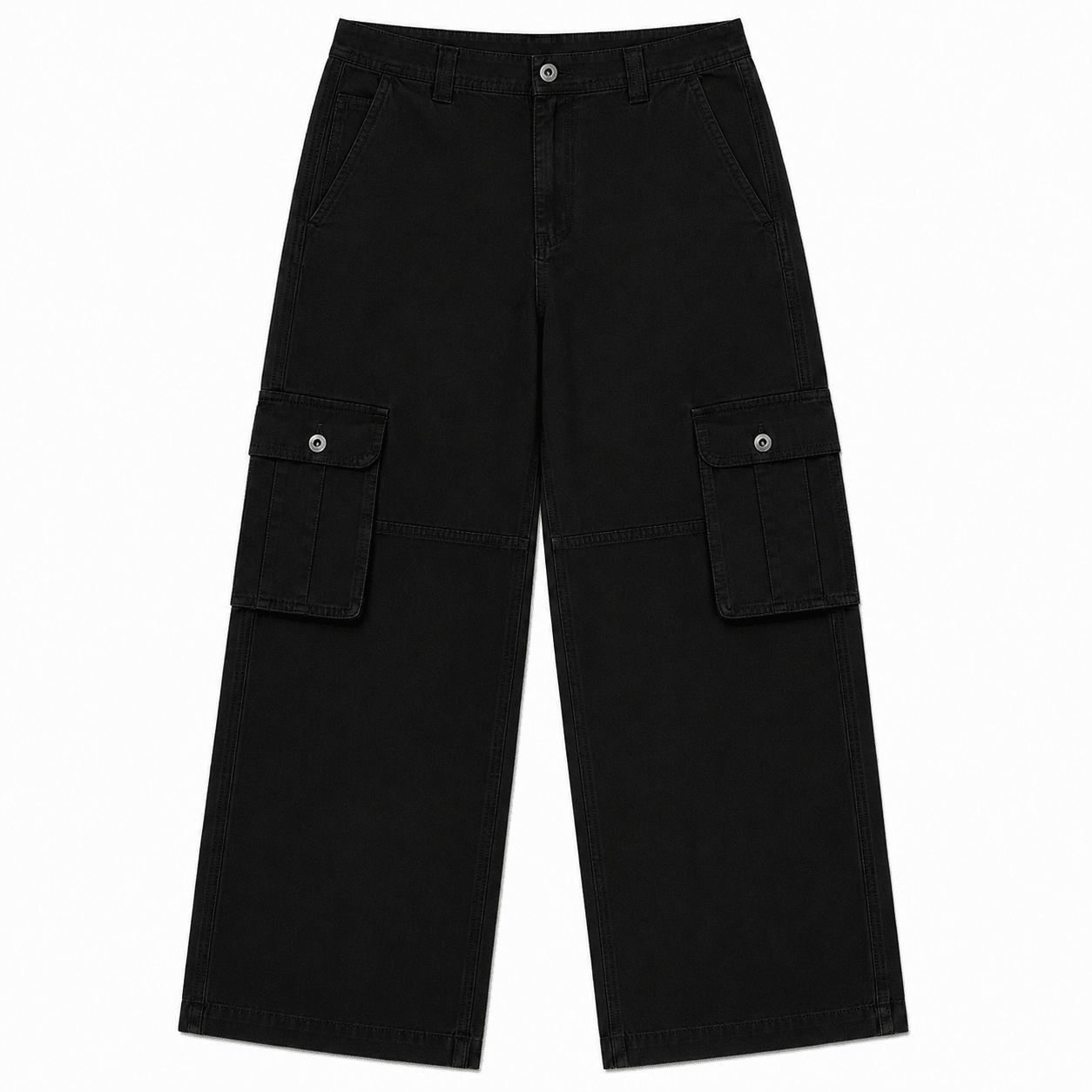 Straight Wide-Leg Cargo Pants - Black 