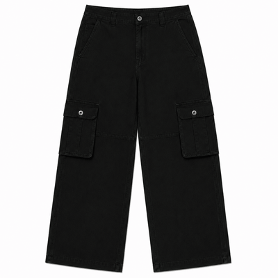Straight Wide-Leg Cargo Pants - Black 