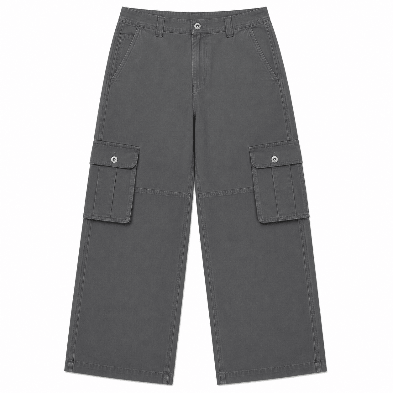 Straight Wide-Leg Cargo Pants - Grey 
