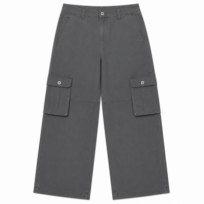 Straight Wide-Leg Cargo Pants - Grey 