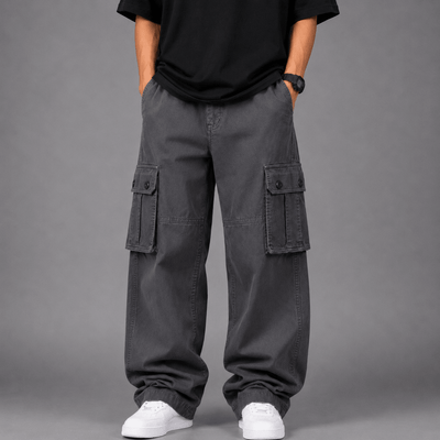 Straight Wide-Leg Cargo Pants - Grey 